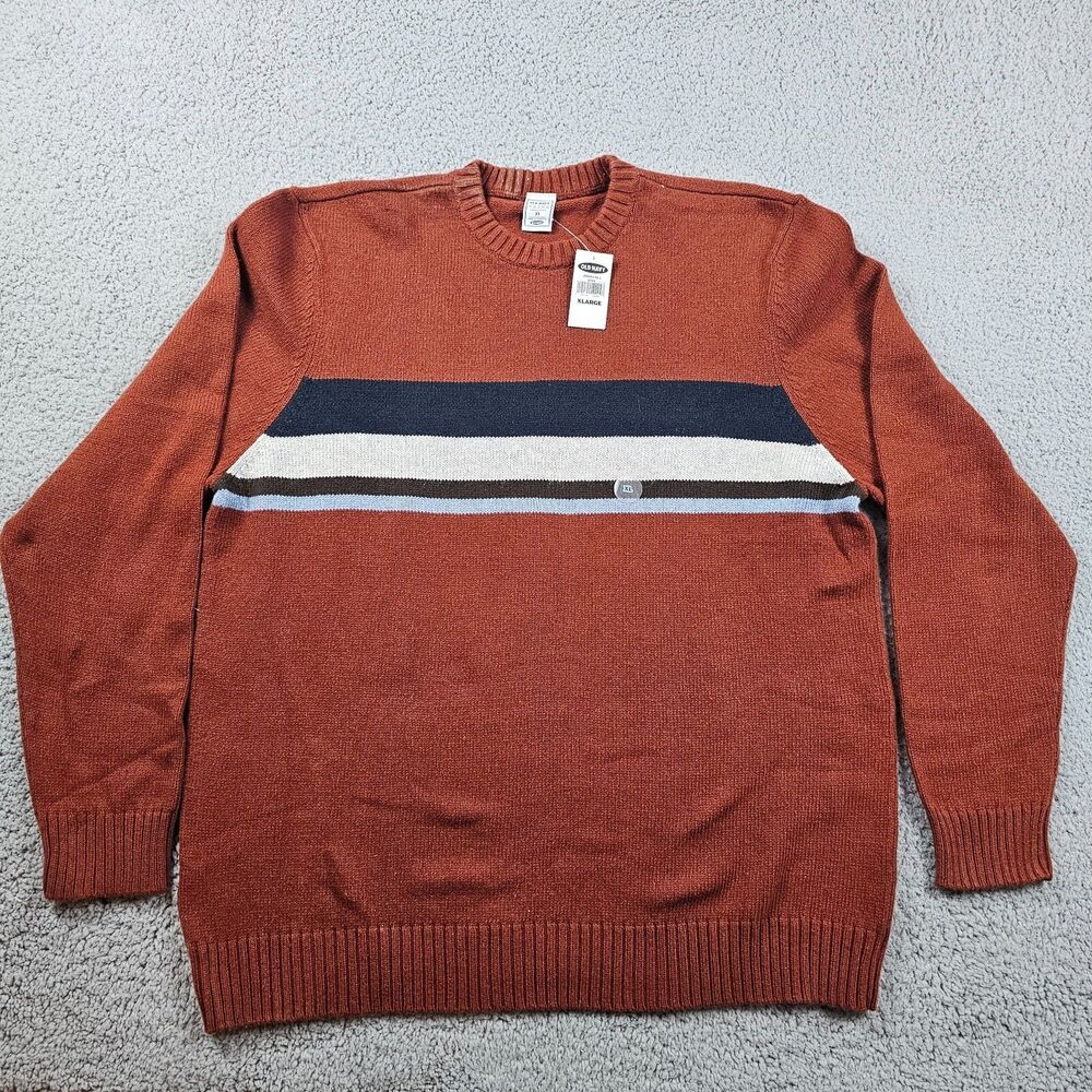 Vintage Old Navy Sweater Mens XL Orange Wool Blend Striped Y2K Pullover NWT VTG